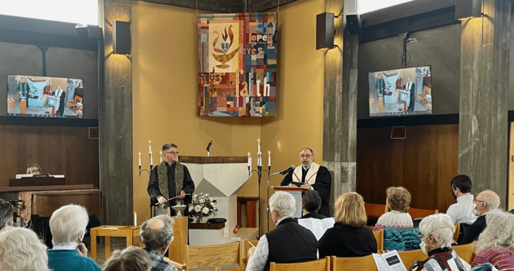 Rev. DL and Rev. Eric lead worship together on January 29, 2023